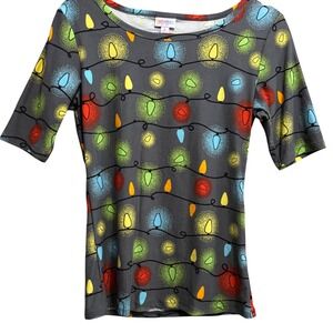 LuLaRoe‎ Gigi Top Women's Small Gray Christmas Holiday Lights 1/2 Sleeve Shirt